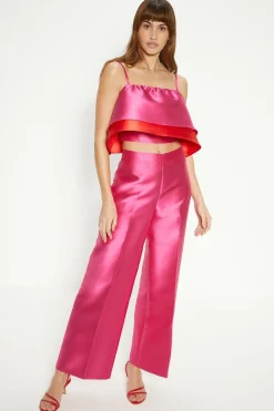 Fashion Oasis Satin Twill Frill Tiered Crop Top Multi