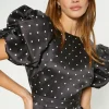 Outlet Oasis Satin Twill Puff Sleeve Midi Dress Multi