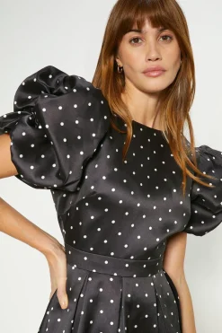 Outlet Oasis Satin Twill Puff Sleeve Midi Dress Multi
