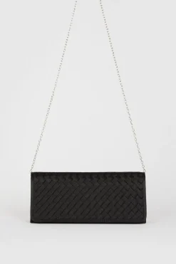 New Oasis Satin Weave Detail Clutch Bag Black