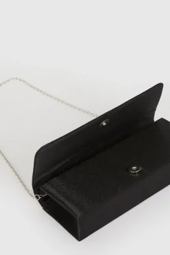 New Oasis Satin Weave Detail Clutch Bag Black