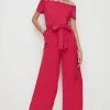 Clearance Oasis Scallop Belted Bardot Jumpsuit Pink