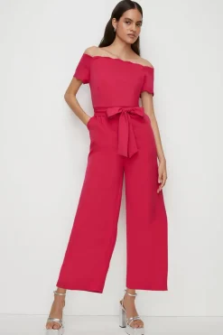 Clearance Oasis Scallop Belted Bardot Jumpsuit Pink