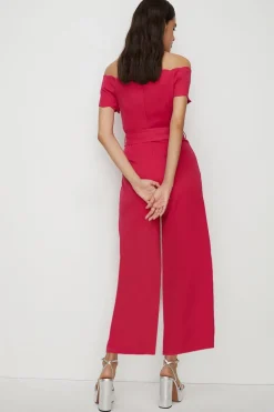 Clearance Oasis Scallop Belted Bardot Jumpsuit Pink