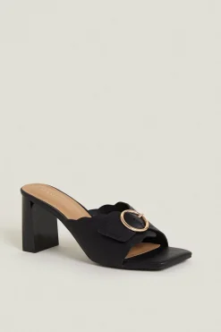 Clearance Oasis Scallop Detail Heeled Mules Black