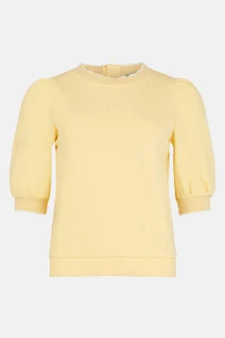 Best Oasis Scallop Edge Puff Sleeve Sweatshirt Lemon