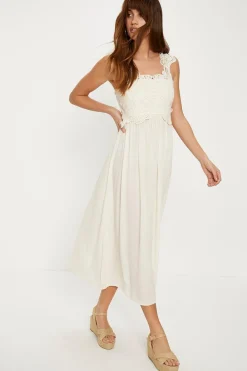 Outlet Oasis Scallop Lace Bodice Strappy Midi Dress Cream