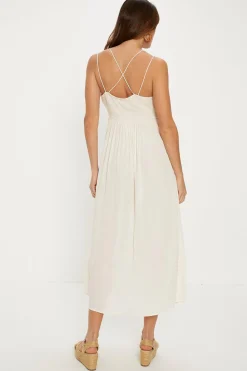 Outlet Oasis Scallop Lace Bodice Strappy Midi Dress Cream