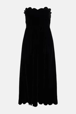 Sale Oasis Scalloped Velvet Midi Dress Black