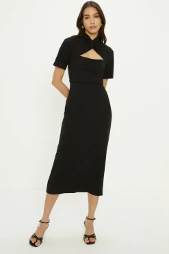 Outlet Oasis Scuba Crepe Cut Out Neck Dress Black