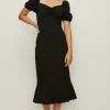 New Oasis Scuba Crepe Sweetheart Neck Midi Dress Pink