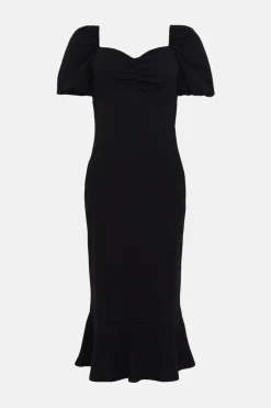 New Oasis Scuba Crepe Sweetheart Neck Midi Dress Pink