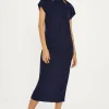 Sale Oasis Scuba Crepe Twist Neck Dress Navy