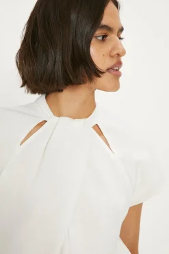 Outlet Oasis Scuba Crepe Twist Neck Top Ivory