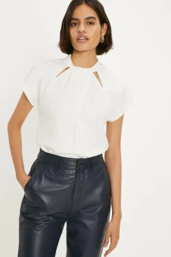 Outlet Oasis Scuba Crepe Twist Neck Top Ivory