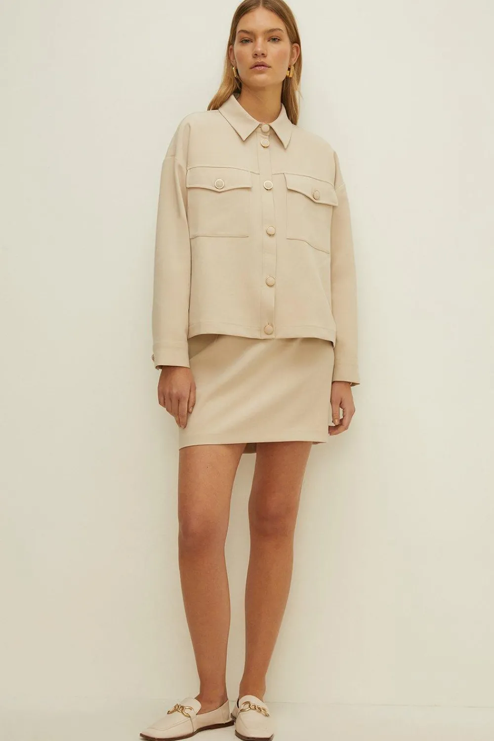 Sale Oasis Seam Detail Tailored Stretch Aline Skirt Beige