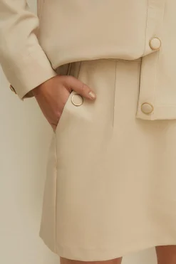 Sale Oasis Seam Detail Tailored Stretch Aline Skirt Beige
