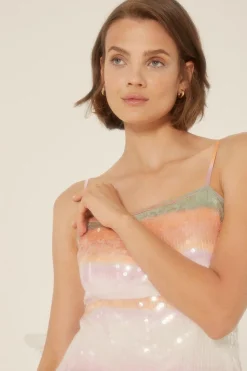 New Oasis Sequin Blurred Stripe Strappy Midi Dress Multi