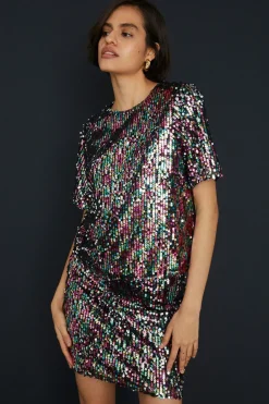Clearance Oasis Sequin Boxy Short Sleeve T-Shirt Multi