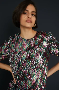 Clearance Oasis Sequin Boxy Short Sleeve T-Shirt Multi