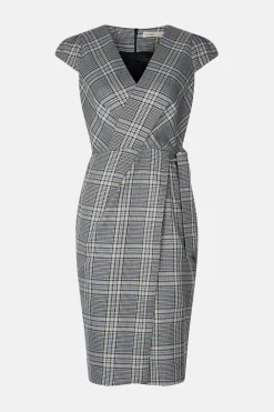 Sale Oasis Sequin Check Cap Sleeve Wrap Dress Grey