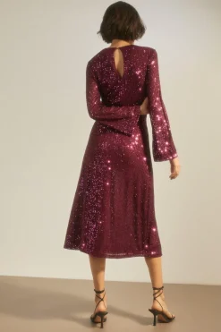 Online Oasis Sequin Crew Neck Midi Dress Purple