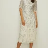 Best Oasis Sequin Criss Cross Midi Occasion Dress Cream