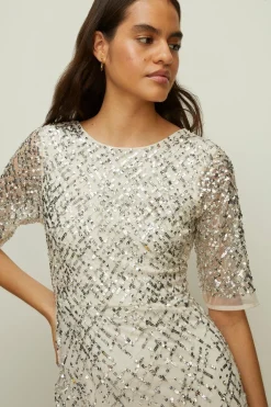 Best Oasis Sequin Criss Cross Midi Occasion Dress Cream