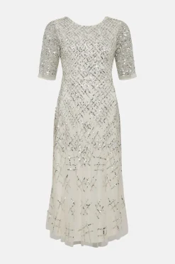 Best Oasis Sequin Criss Cross Midi Occasion Dress Cream