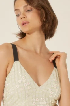 Online Oasis Sequin Daisy Check Mini Dress Ivory