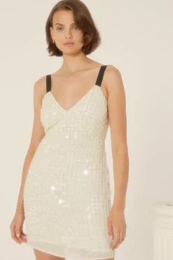 Online Oasis Sequin Daisy Check Mini Dress Ivory