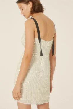 Online Oasis Sequin Daisy Check Mini Dress Ivory