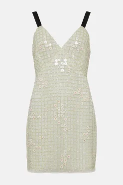 Online Oasis Sequin Daisy Check Mini Dress Ivory