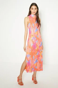 Online Oasis Sequin Floral Halter Neck Midi Dress Pink