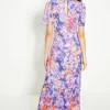 Fashion Oasis Sequin Floral Peplum Hem Midi Dress Blue