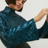 Discount Oasis Sequin Funnel Neck Flared Sleeve Top Multi