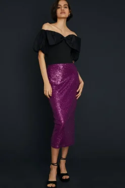 Outlet Oasis Sequin Midi Skirt Pink