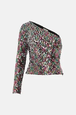 New Oasis Sequin One Sleeve Top Multi