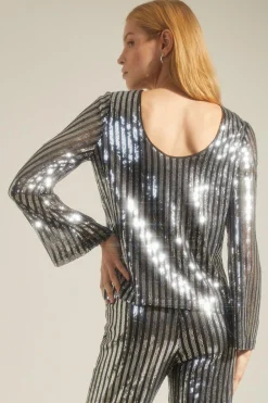 New Oasis Sequin Stripe Scoop Back Top Silver