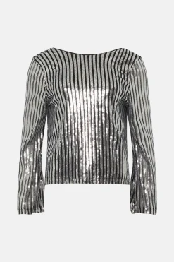 New Oasis Sequin Stripe Scoop Back Top Silver
