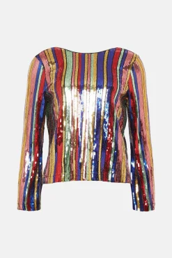 Sale Oasis Sequin Stripe Scoop Back Top Multi