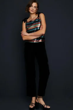 Discount Oasis Sequin Stripe Velvet Tie Strap Top Multi