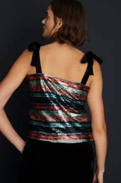 Discount Oasis Sequin Stripe Velvet Tie Strap Top Multi