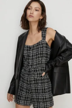 Sale Oasis Sequin Tweed Button Through Playsuit Mono