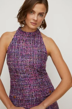 Best Oasis Sequin Tweed Halter Mini Dress Purple