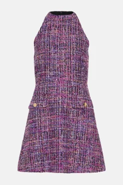 Best Oasis Sequin Tweed Halter Mini Dress Purple