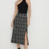 Discount Oasis Sequin Tweed Side Detail Split Midi Skirt Mono