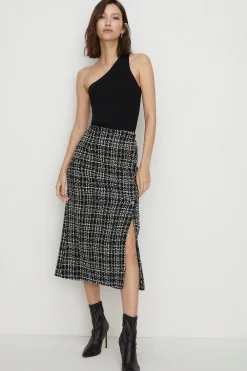 Discount Oasis Sequin Tweed Side Detail Split Midi Skirt Mono
