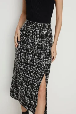 Discount Oasis Sequin Tweed Side Detail Split Midi Skirt Mono