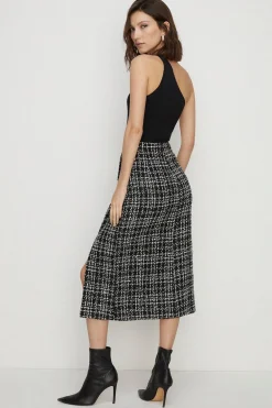 Discount Oasis Sequin Tweed Side Detail Split Midi Skirt Mono